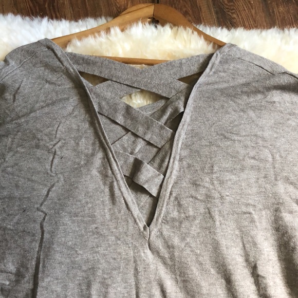 DREAMERS taupe cross open back sweater size small - Picture 10 of 13